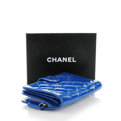 Chanel Patent Quilted Zip Pocket Wallet Blue 4 of 8