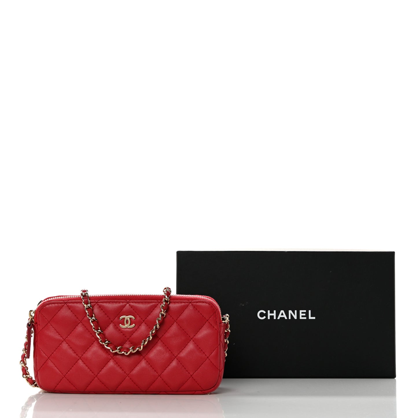 Lambskin Quilted Small Clutch With Chain Dark Pink