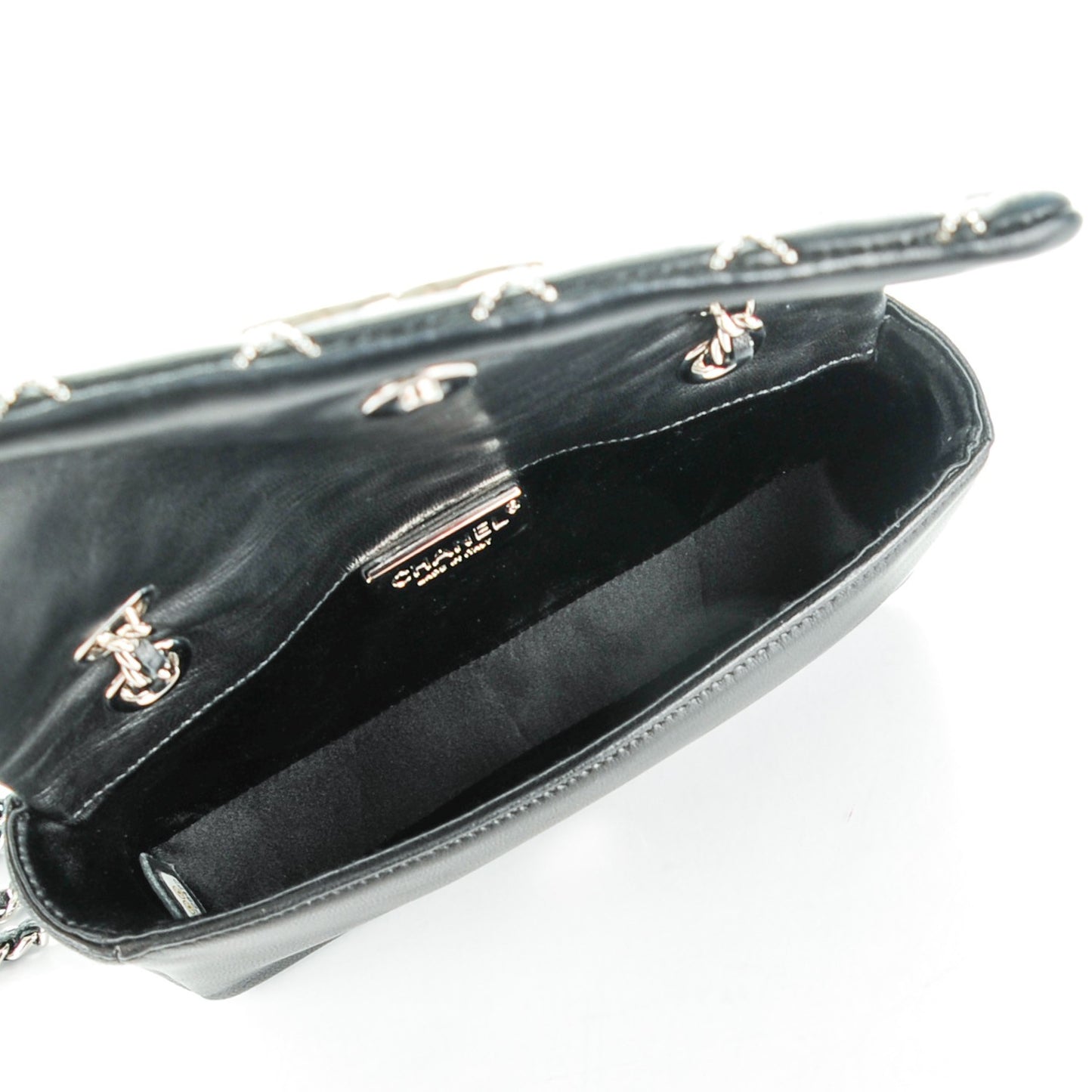 Lambskin Studded Mini Metal Beauty Flap Black