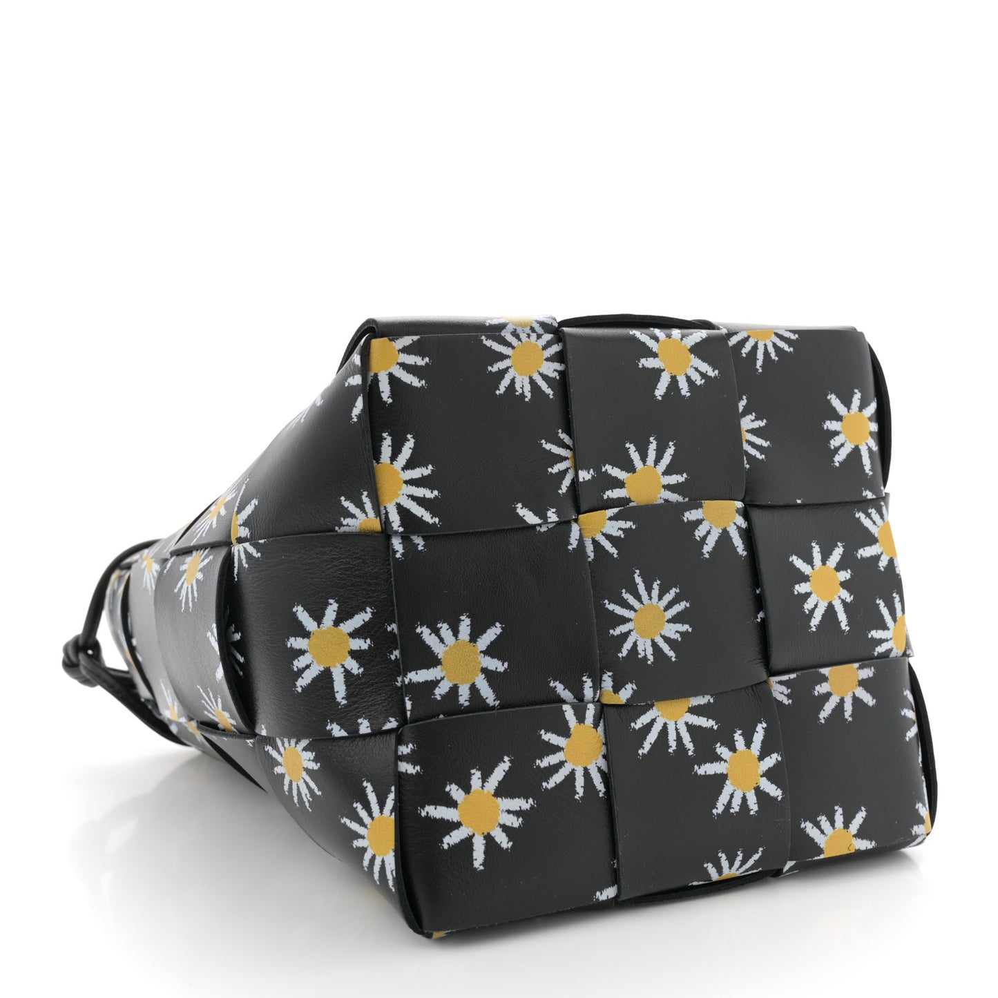 Nappa Maxi Intrecciato Daisy Print Small Cassette Bucket Bag Black White Yellow