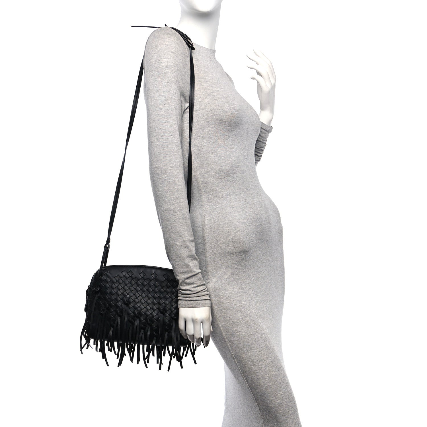 Bottega Veneta Nappa Intrecciato Fringe Nodini Crossbody Messenger Black 2 of 12