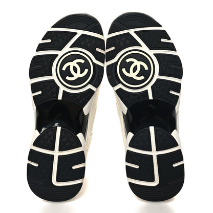 Chanel Mesh Suede Calfskin Grained Calfskin Womens CC Sneakers 38.5 White Black 5 of 8