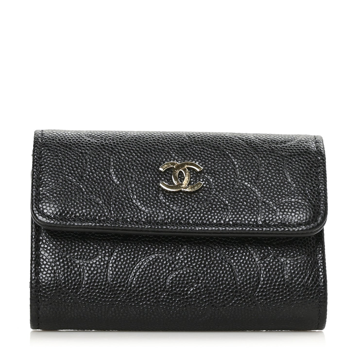 Caviar Embossed Camellia 4 Key Holder Case Black