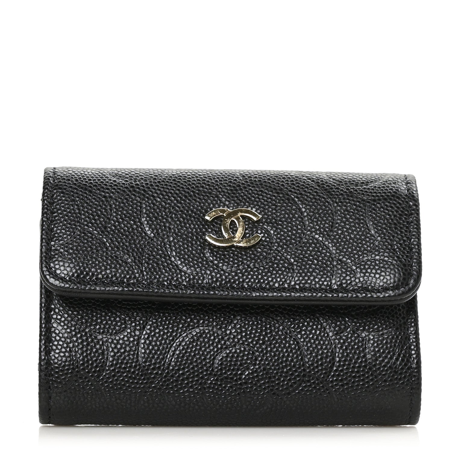 Chanel Caviar Embossed Camellia 4 Key Holder Case Black 1 of 7