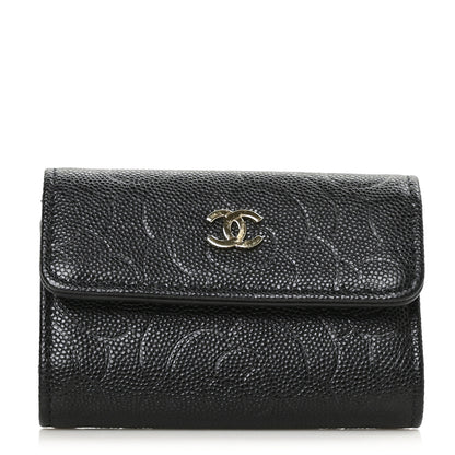 Chanel Caviar Embossed Camellia 4 Key Holder Case Black 1 of 7
