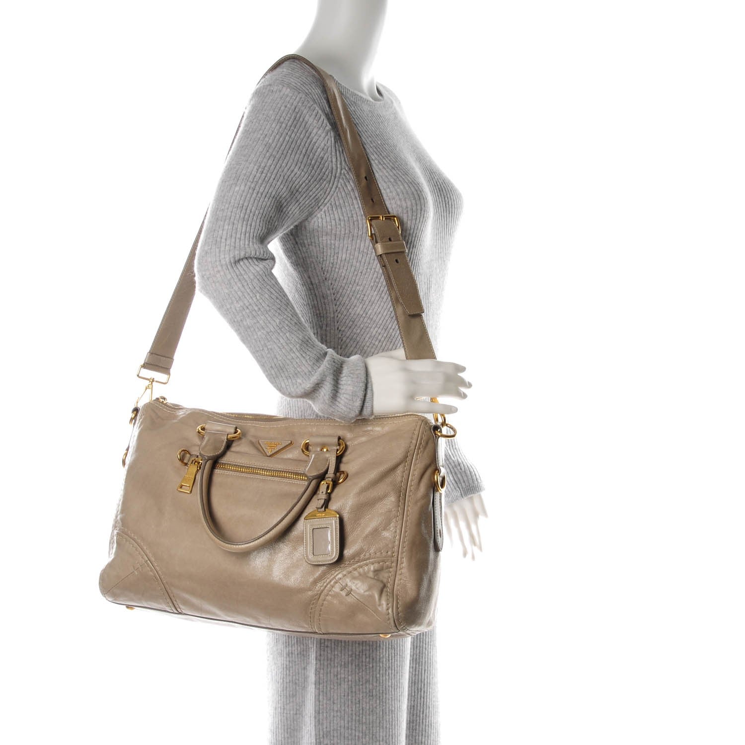 Prada Vitello Shine Shopping Satchel Pomice 2 of 12