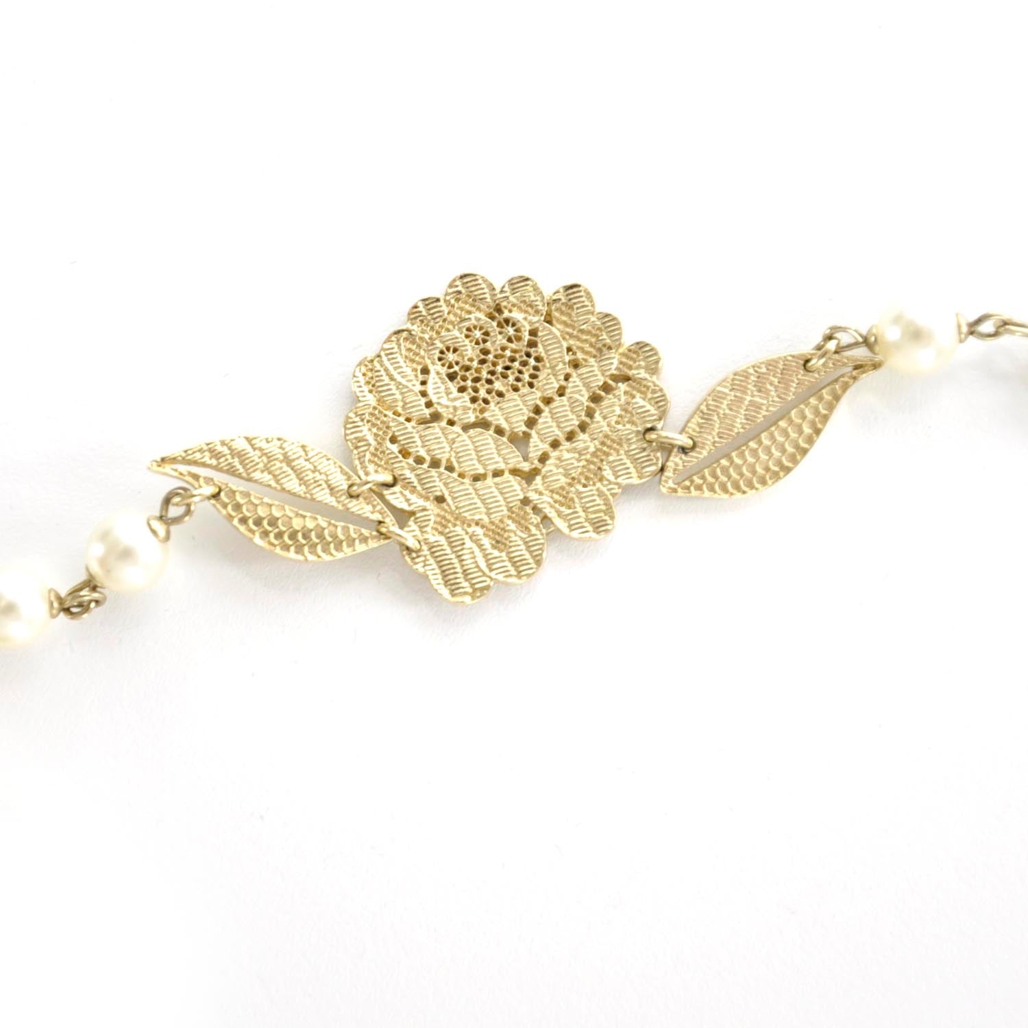 Chanel Gold Camellia Long Pearl Necklace 5 of 6