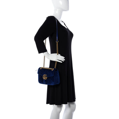 Gucci Velvet Matelasse Small GG Marmont Shoulder Bag Cobalt Blue 2 of 9