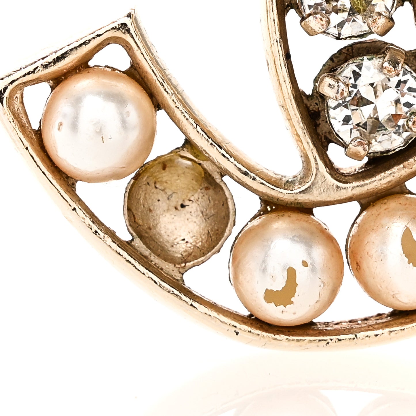 Pearl Crystal CC Brooch Gold Pearly White