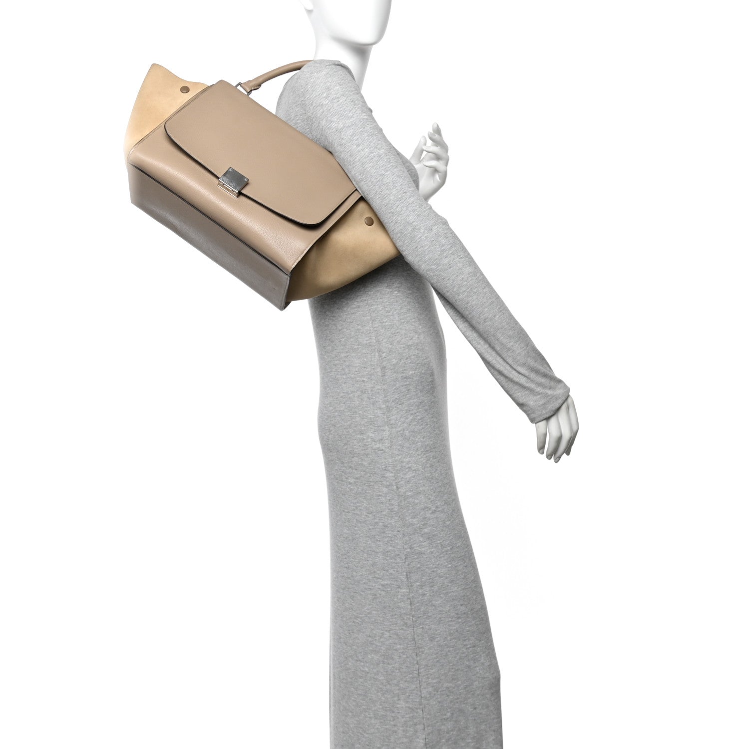 Celine Drummed Calfskin Suede Medium Trapeze Dune 2 of 11