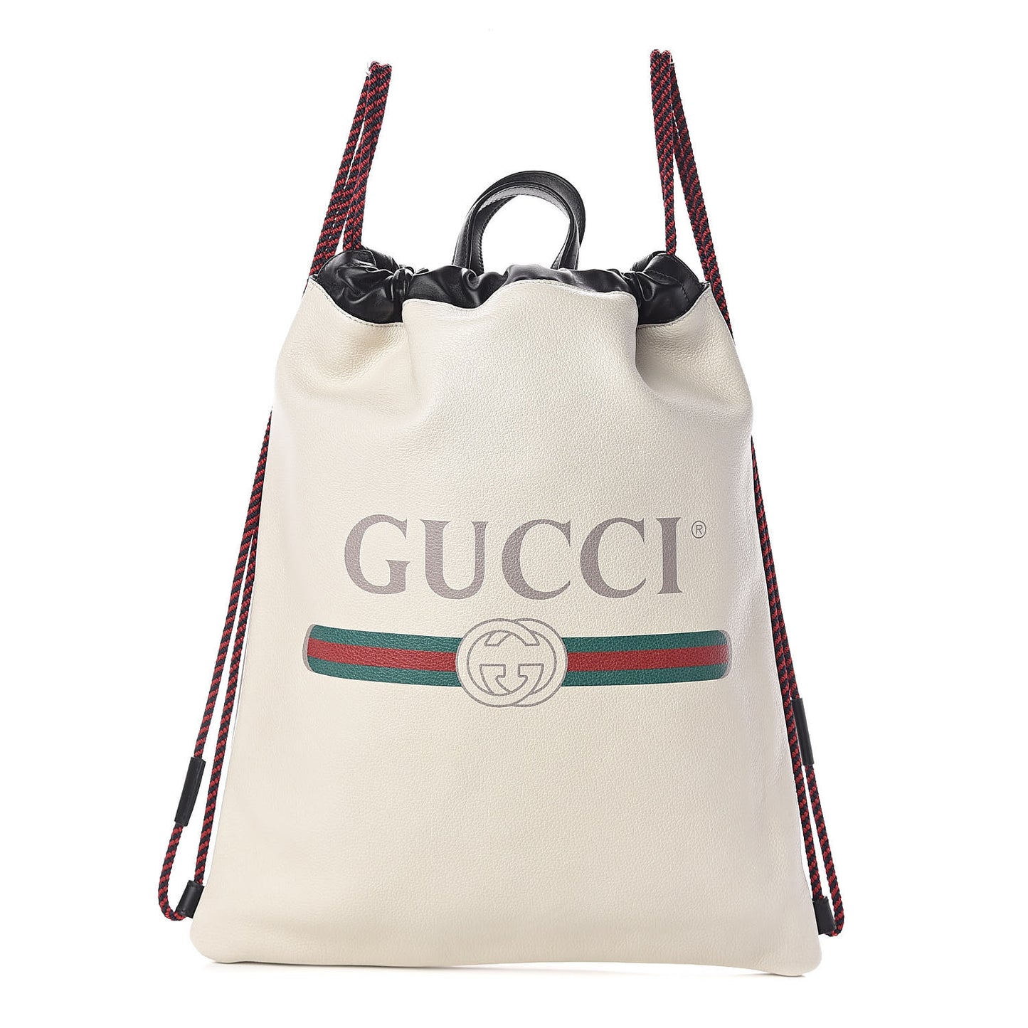 Calfskin Logo Drawstring Backpack Mystic White