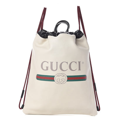 Gucci Calfskin Logo Drawstring Backpack Mystic White 3 of 11