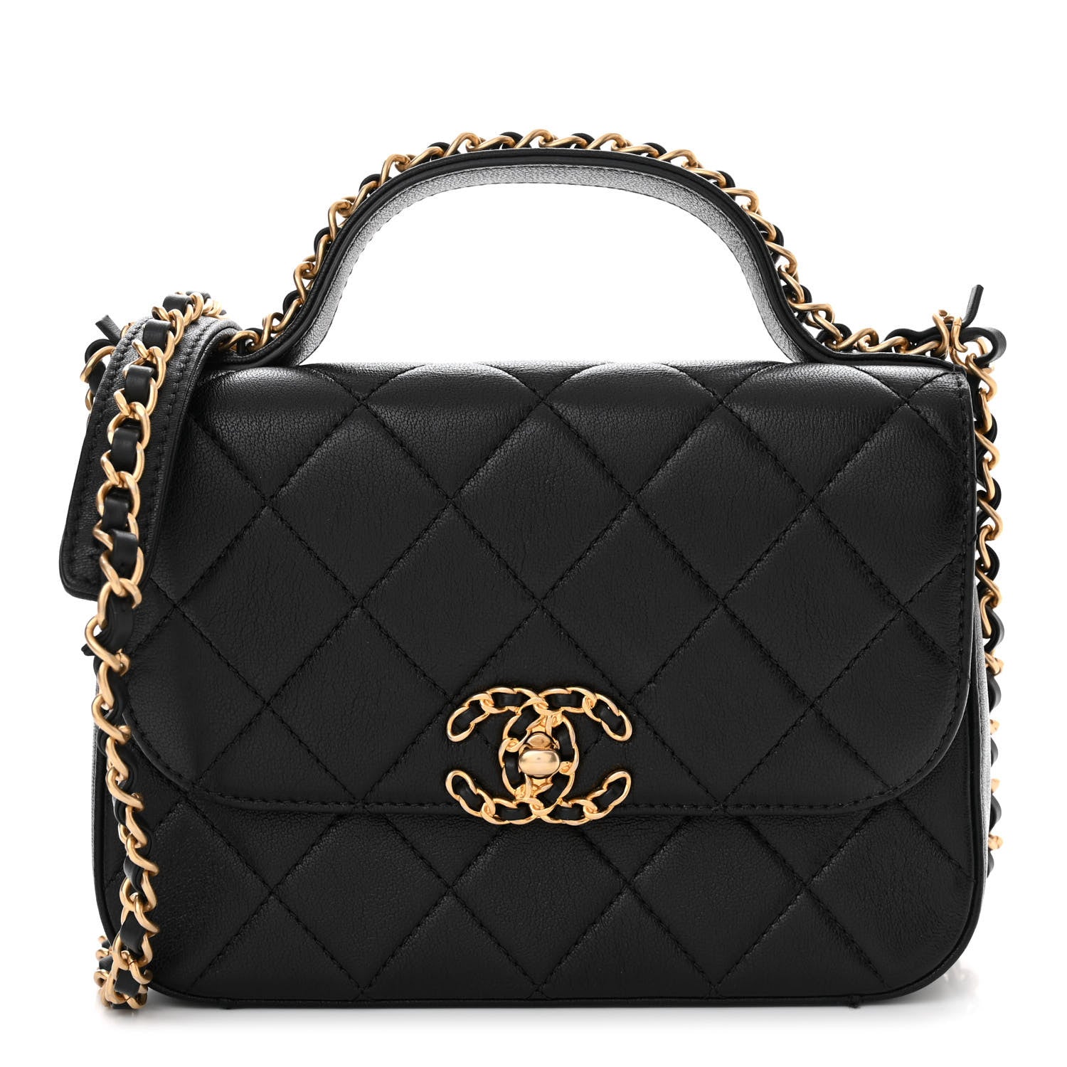 Chanel Lambskin Quilted Small Chain Infinity Top Handle Flap Black 1 of 14