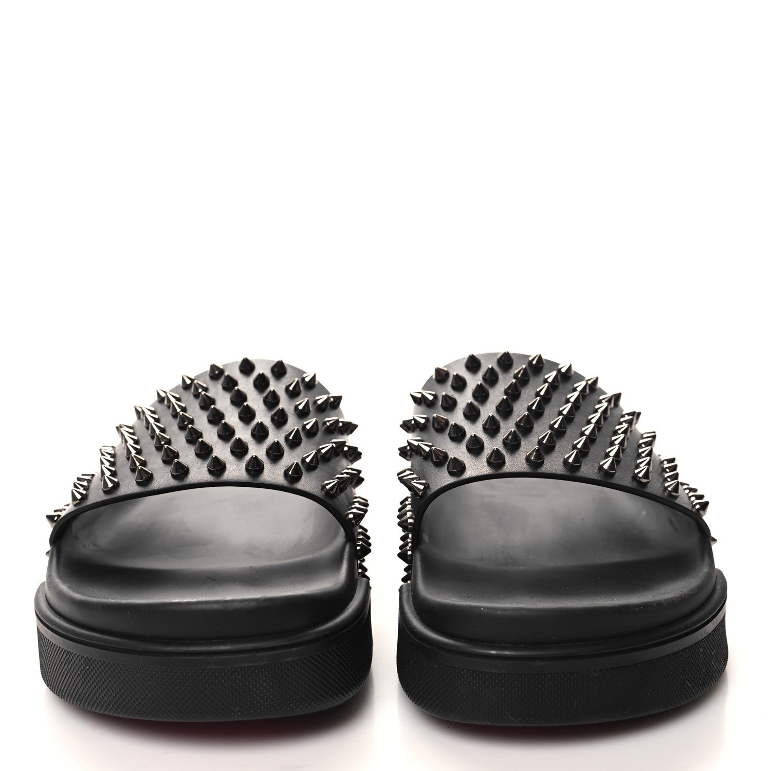 Christian Louboutin Calfskin Studded Mens Pool Fun Platform Flat Slide Sandals 44 Black 2 of 8