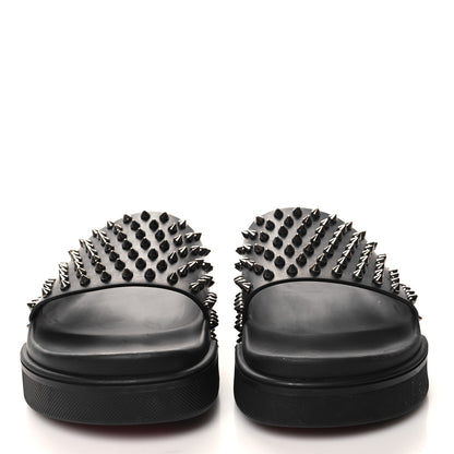 Christian Louboutin Calfskin Studded Mens Pool Fun Platform Flat Slide Sandals 44 Black 2 of 8