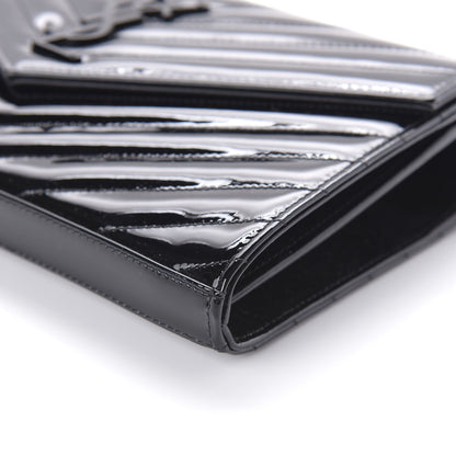 Saint Laurent Patent Matelasse Chevron Monogram Chain Wallet Black 7 of 10