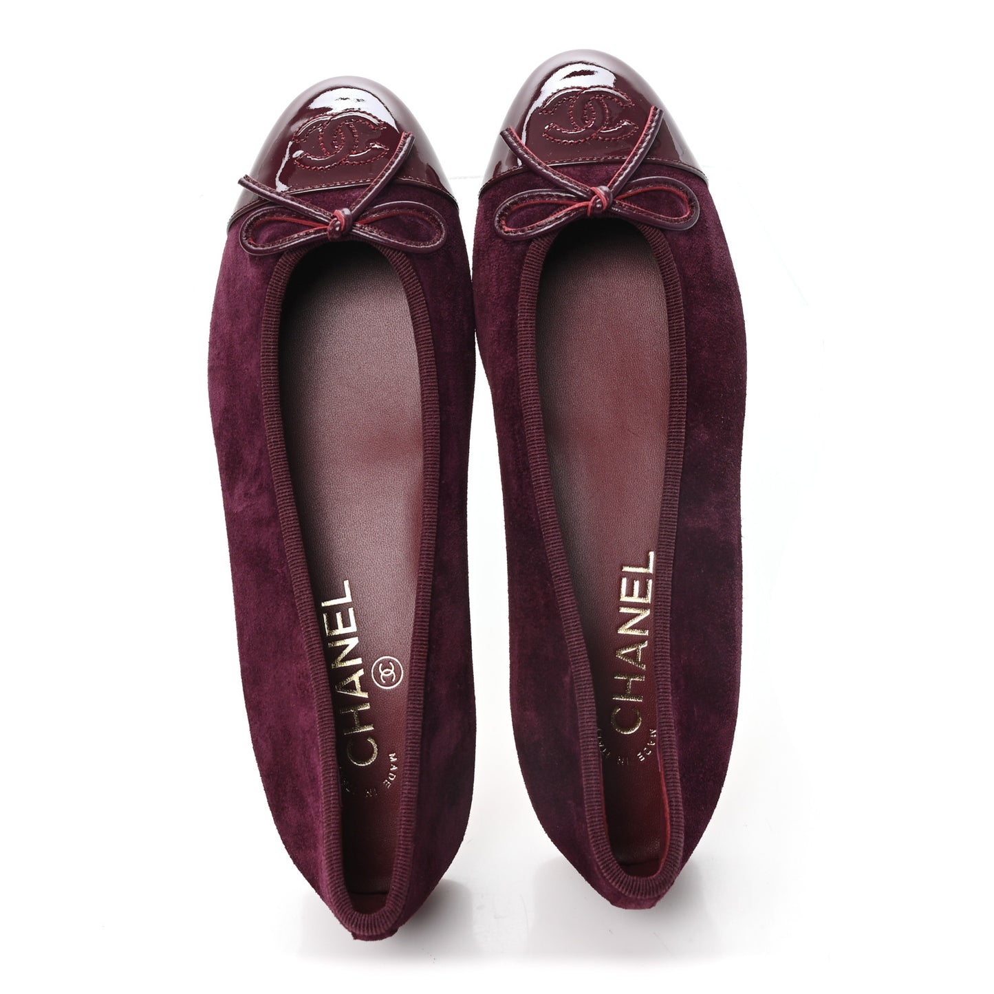 Suede Patent Cap Toe CC Ballerina Flats 38 Burgundy