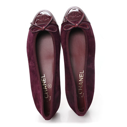 Chanel Suede Patent Cap Toe CC Ballerina Flats 38 Burgundy 2 of 9