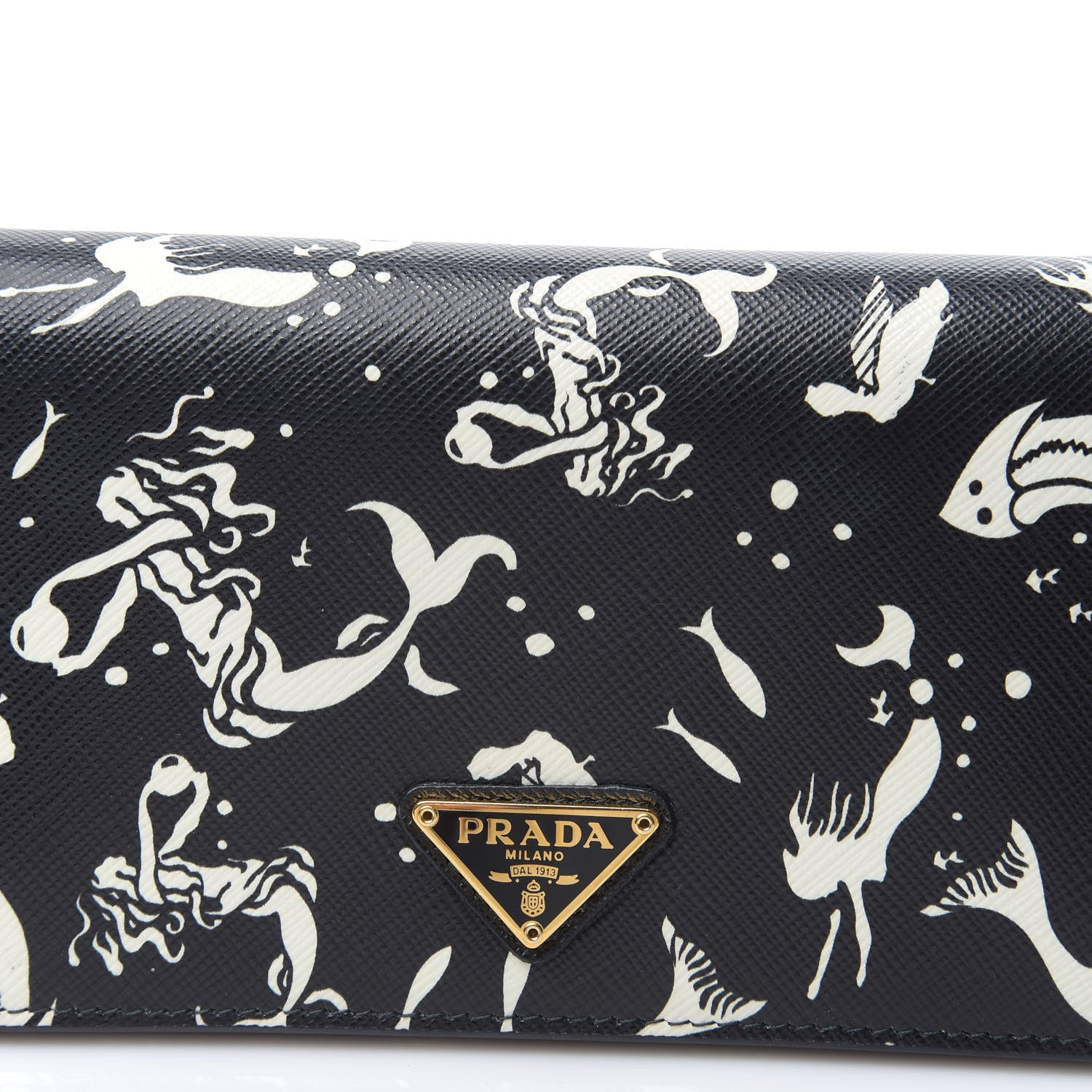 Prada Saffiano Triangle Logo Mermaid Print Mini Crossbody Bag Black 8 of 8