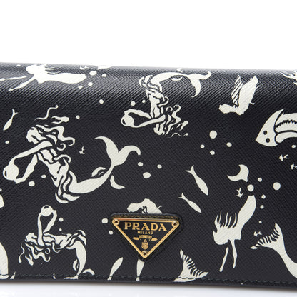 Prada Saffiano Triangle Logo Mermaid Print Mini Crossbody Bag Black 8 of 8