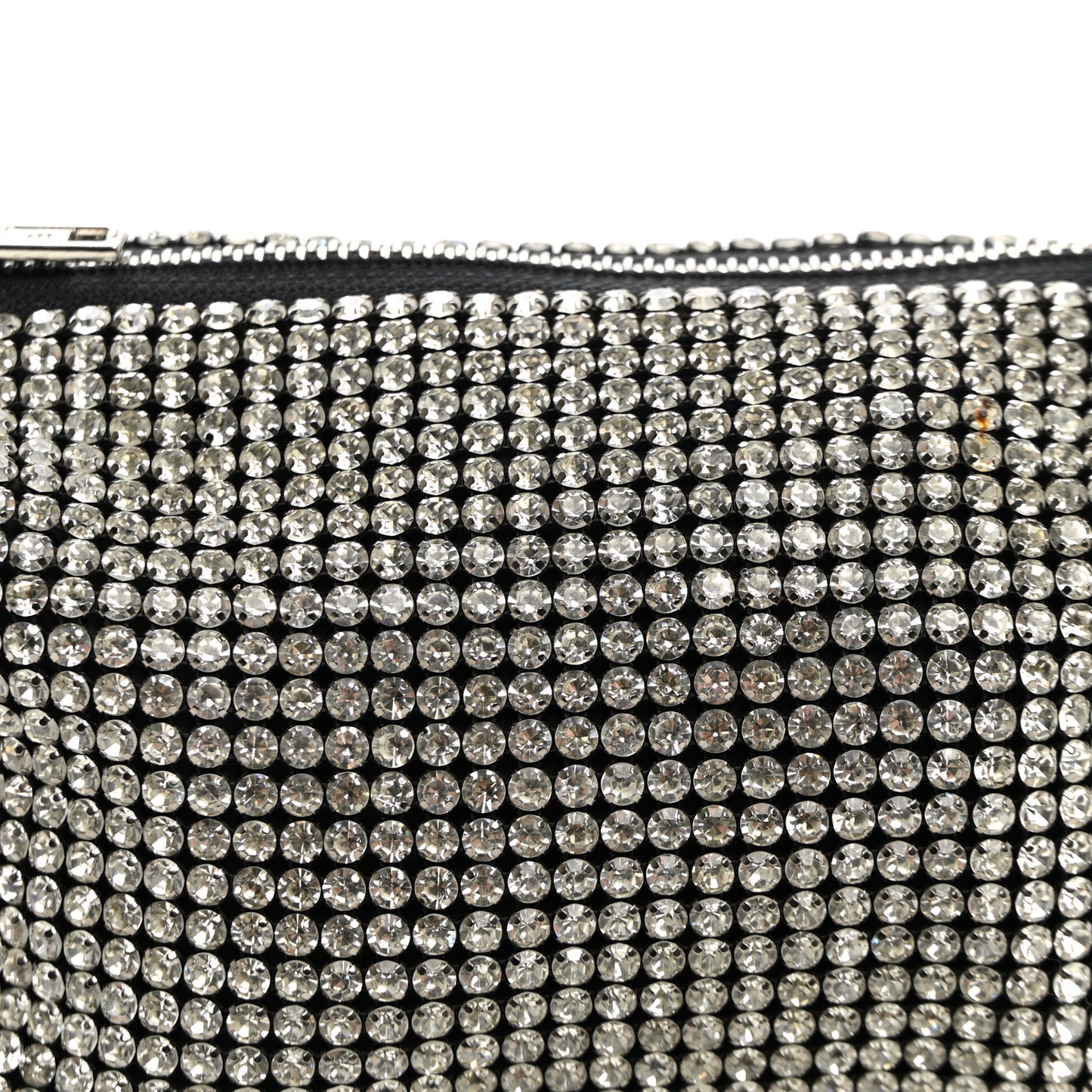 Mesh Crystal Rhinestone Mini Heiress Pouch Black Silver