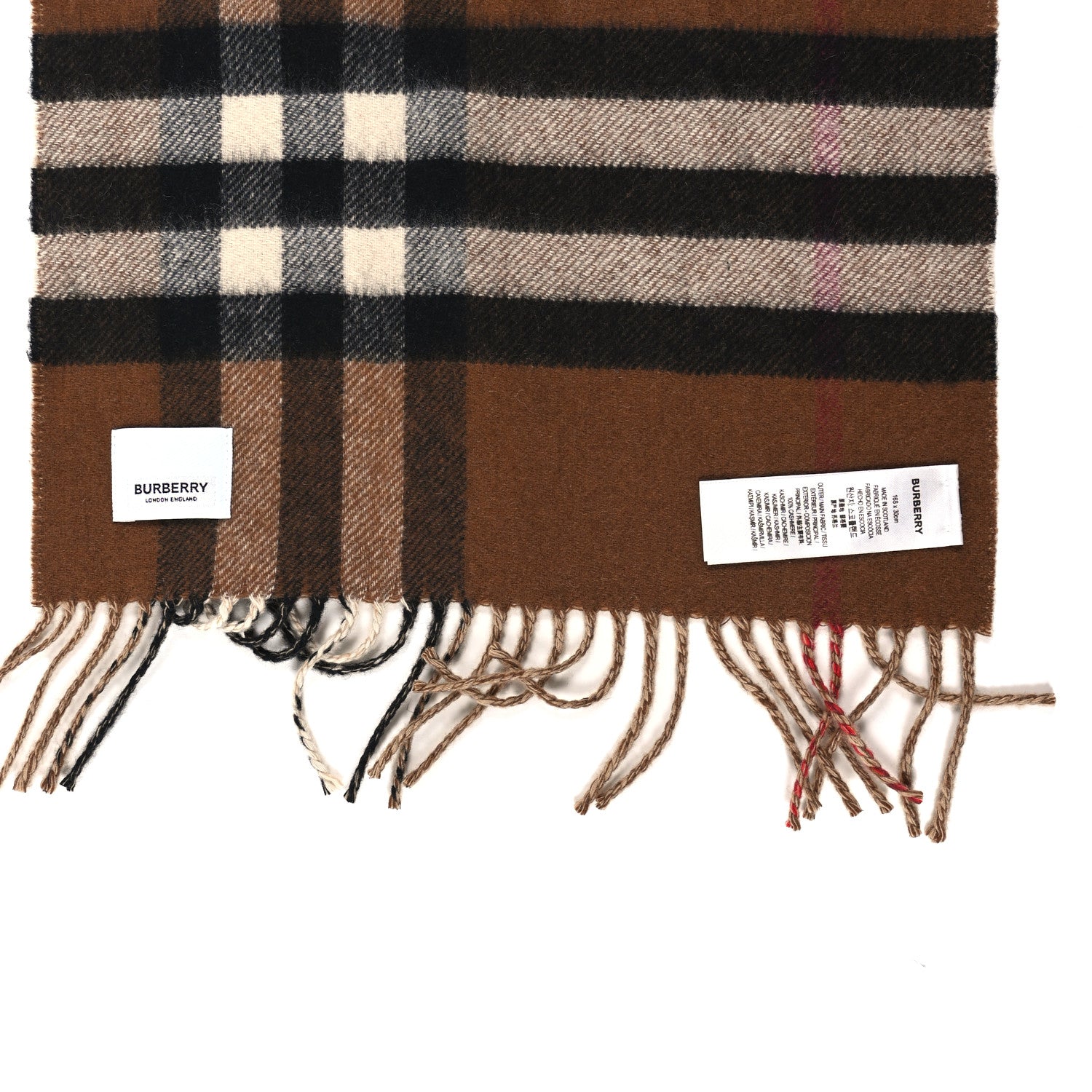 Burberry Wool Cashmere Vintage Check Fringe Scarf Dark Birch Brown 3 of 3