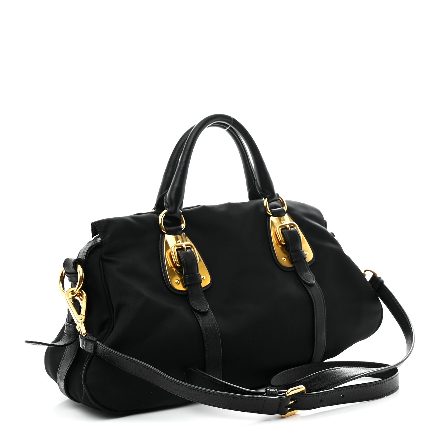 Tessuto Nylon Soft Calfskin Shopping Satchel Black