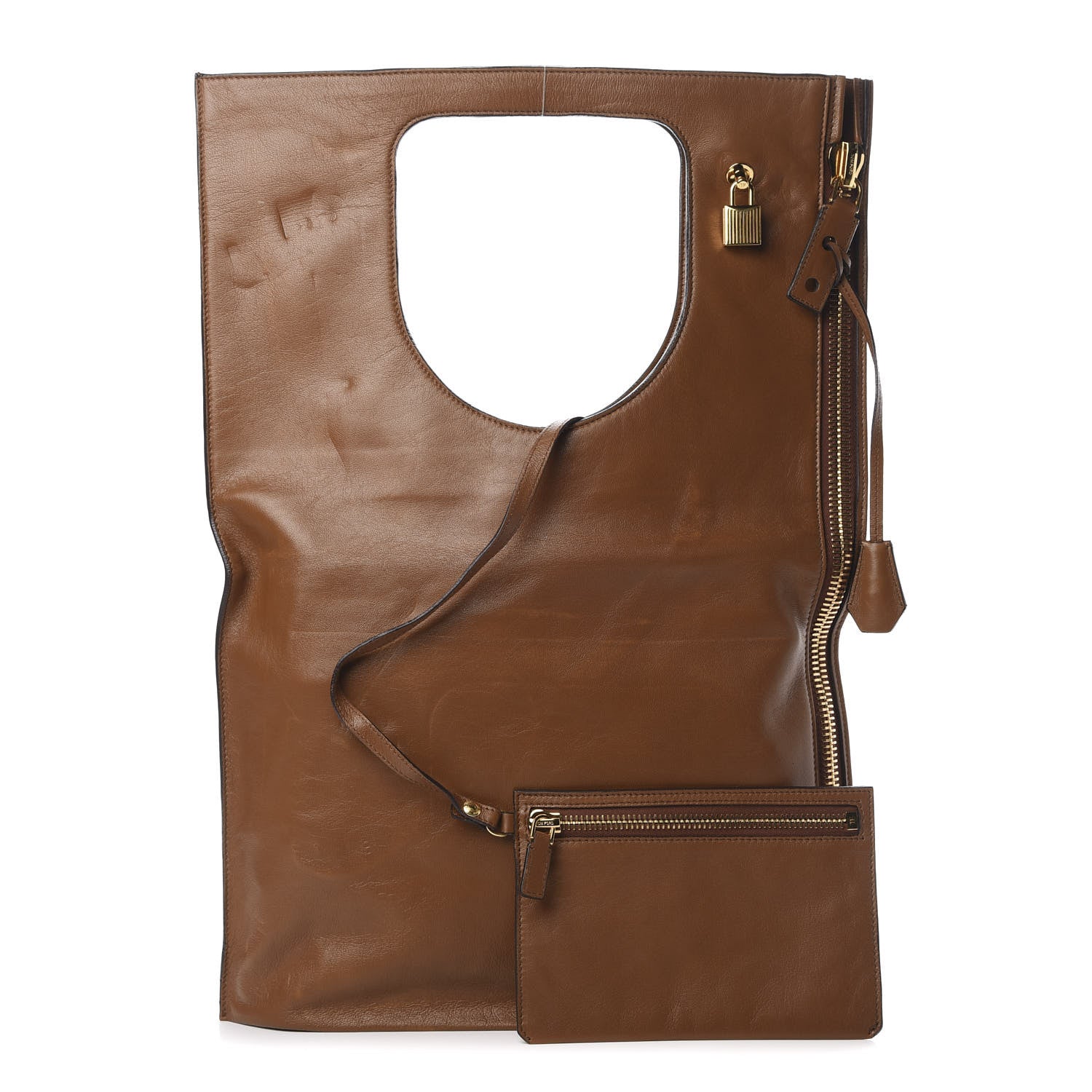 Tom Ford Ramskin Large Alix Padlock Zip Shoulder Bag Brown 3 of 15