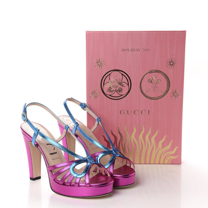 Gucci Metallic Nappa Crystal Zephyra Slingback Platform High Heel Sandals 40 Fuchsia Dark Turquoise 9 of 9