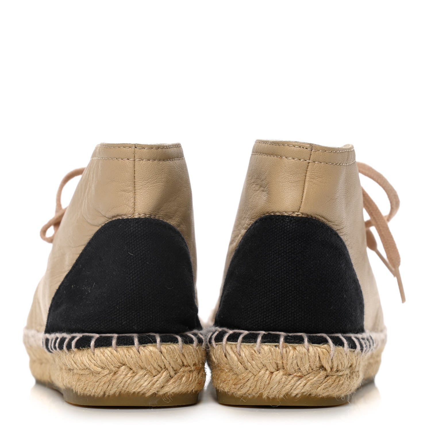 Chanel Lambskin Canvas Cap Toe Lace Up Espadrilles 37 Dark Beige Black 5 of 13