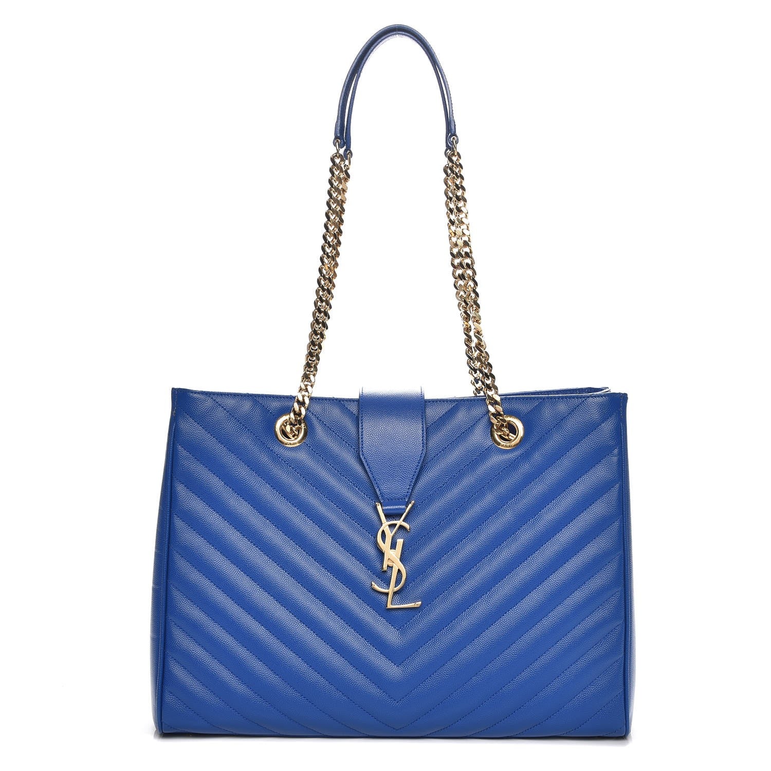 Saint Laurent Grain De Poudre Matelasse Chevron Monogram Shopping Bag Blue Majorelle 1 of 7
