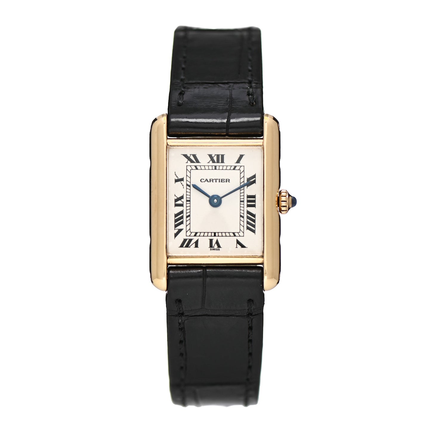 18K Yellow Gold Alligator 20mm Tank Louis Quartz Watch