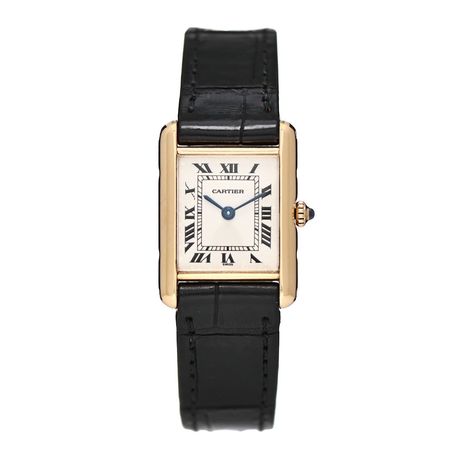 Cartier 18K Yellow Gold Alligator 20mm Tank Louis Quartz Watch 1 of 4