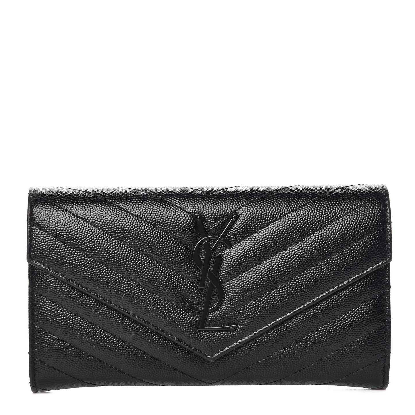 Grain De Poudre Matelasse Chevron Monogram Flap Wallet Black