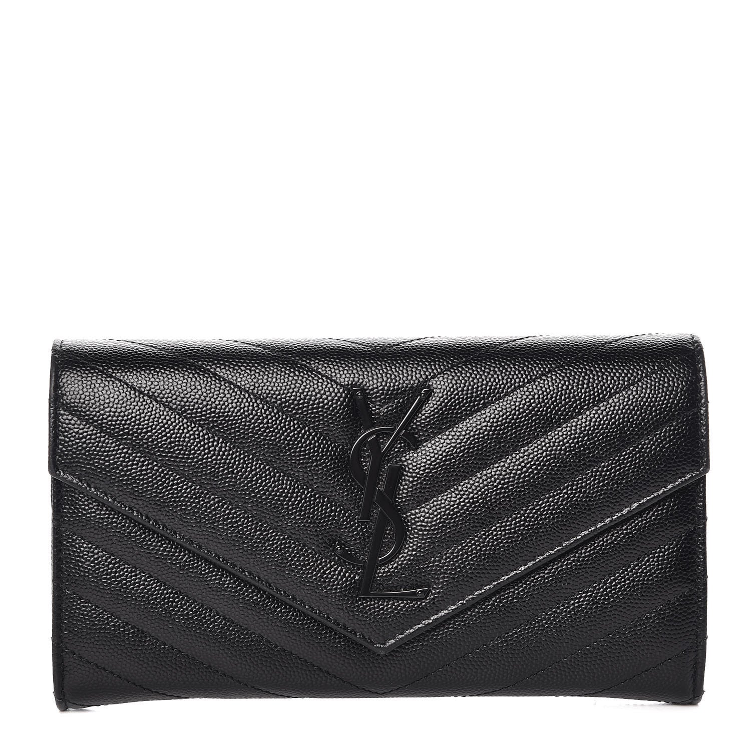 Saint Laurent Grain De Poudre Matelasse Chevron Monogram Flap Wallet Black 1 of 9