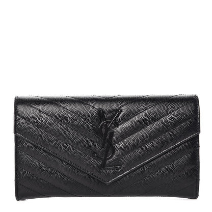 Saint Laurent Grain De Poudre Matelasse Chevron Monogram Flap Wallet Black 1 of 9