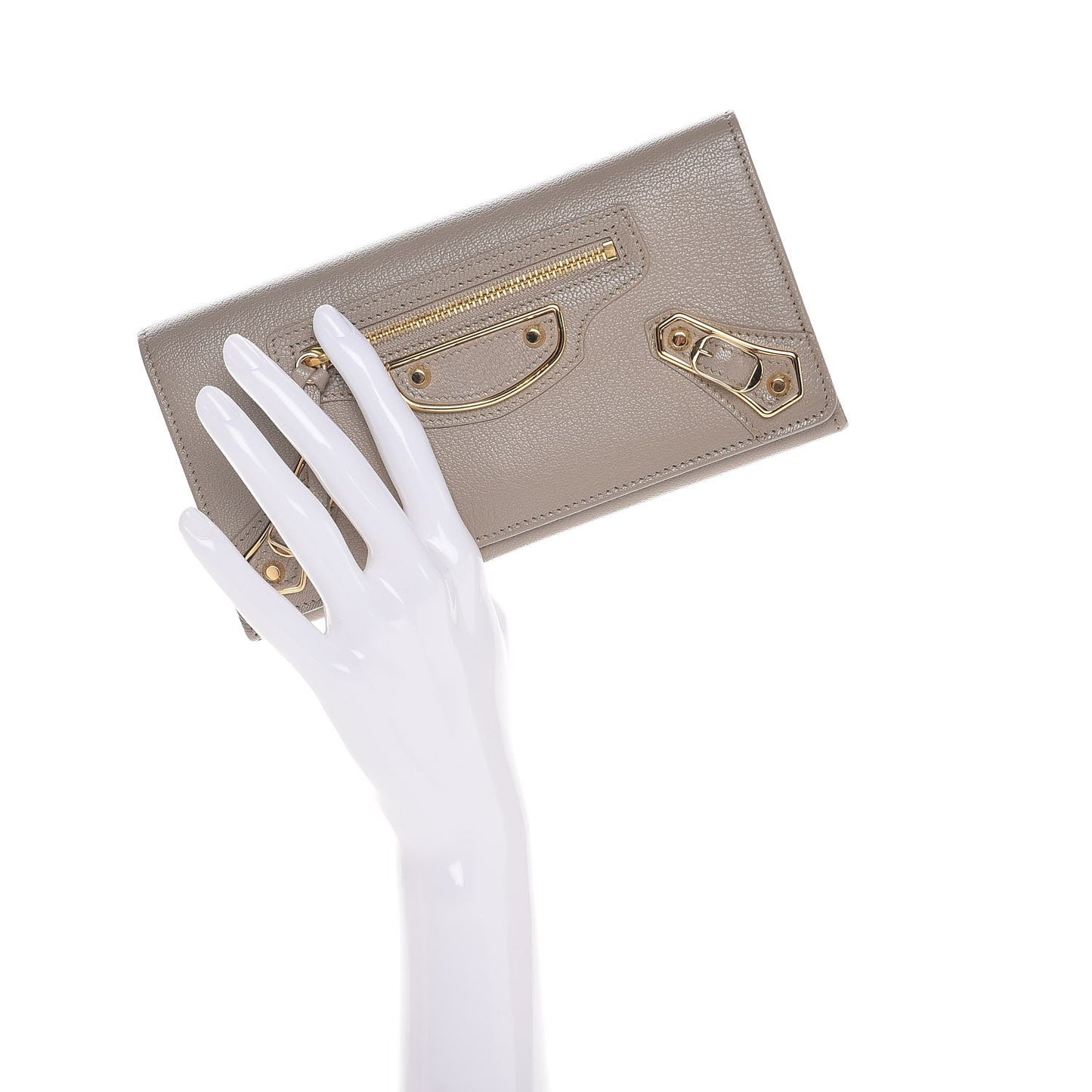 Chevre Gold Metallic Edge Hardware Money Wallet Gris Taupe