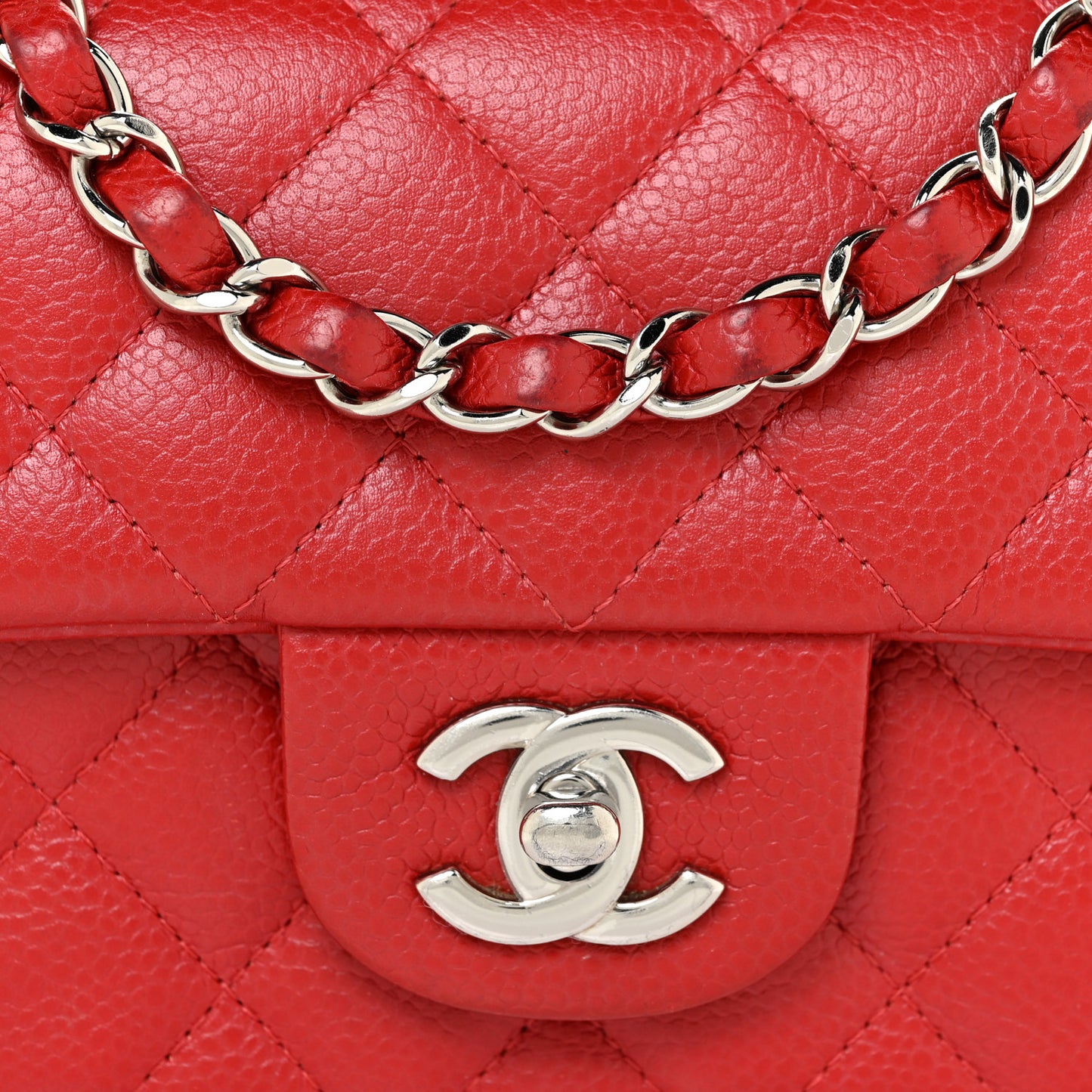 Caviar Quilted Mini Rectangular Flap Red