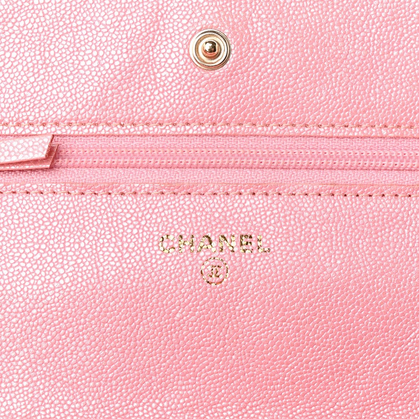 Iridescent Caviar Quilted Wallet on Chain WOC Rose Pink