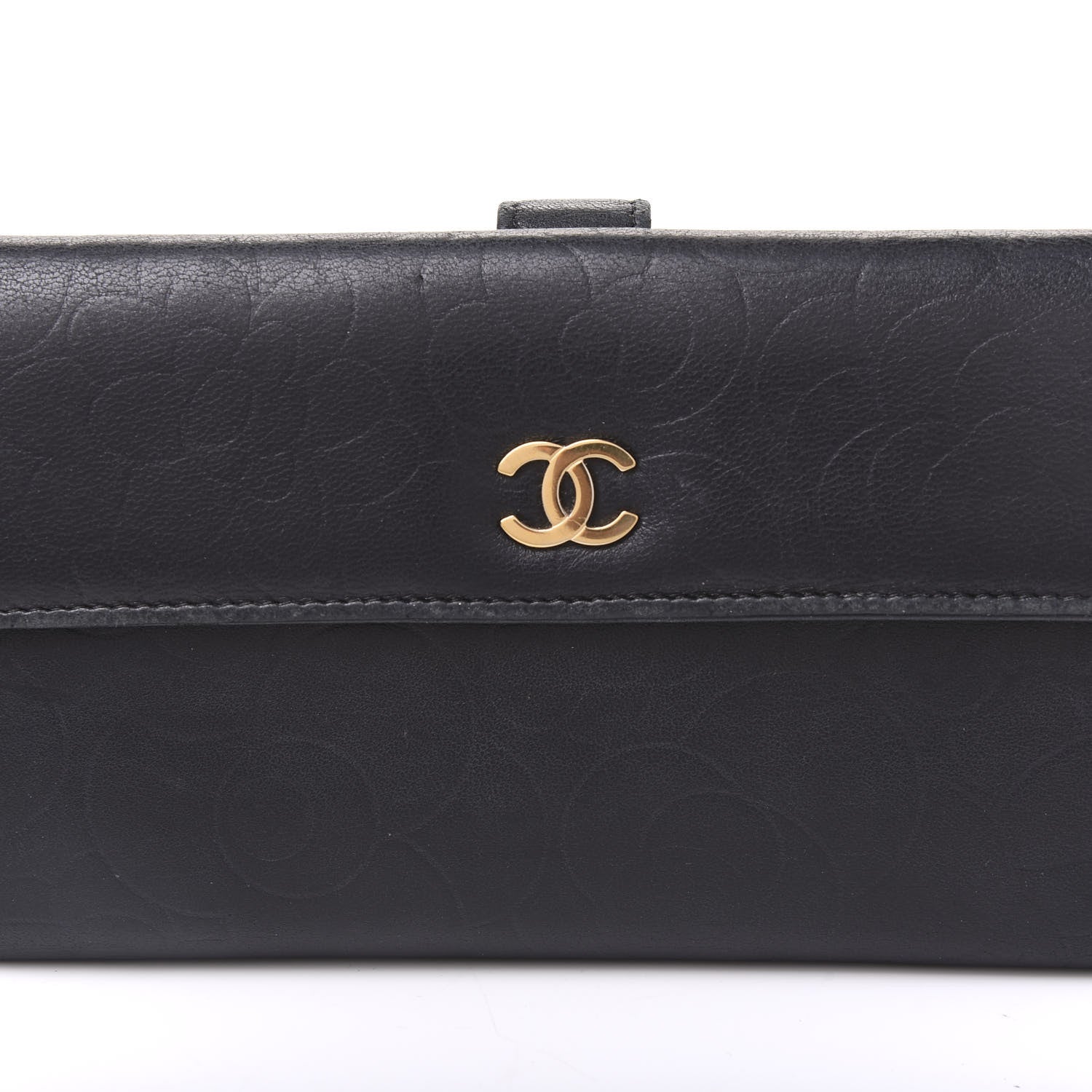 Chanel Lambskin Camellia Embossed Long Double Wallet Black 9 of 9