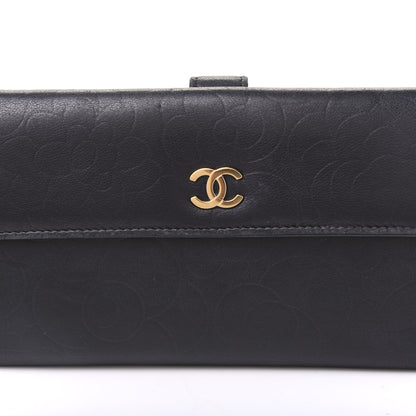 Chanel Lambskin Camellia Embossed Long Double Wallet Black 9 of 9