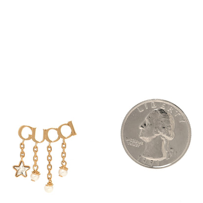 Gucci Metal Crystal Pearl Script Drop Single Earring Gold 2 of 4