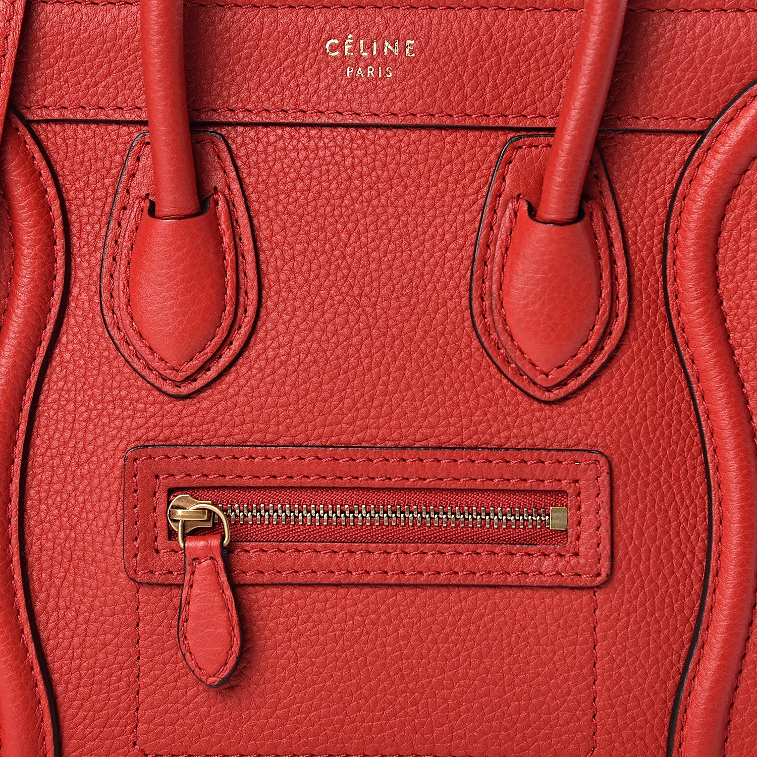 Celine Drummed Calfskin Nano Luggage Coquelicot 9 of 11