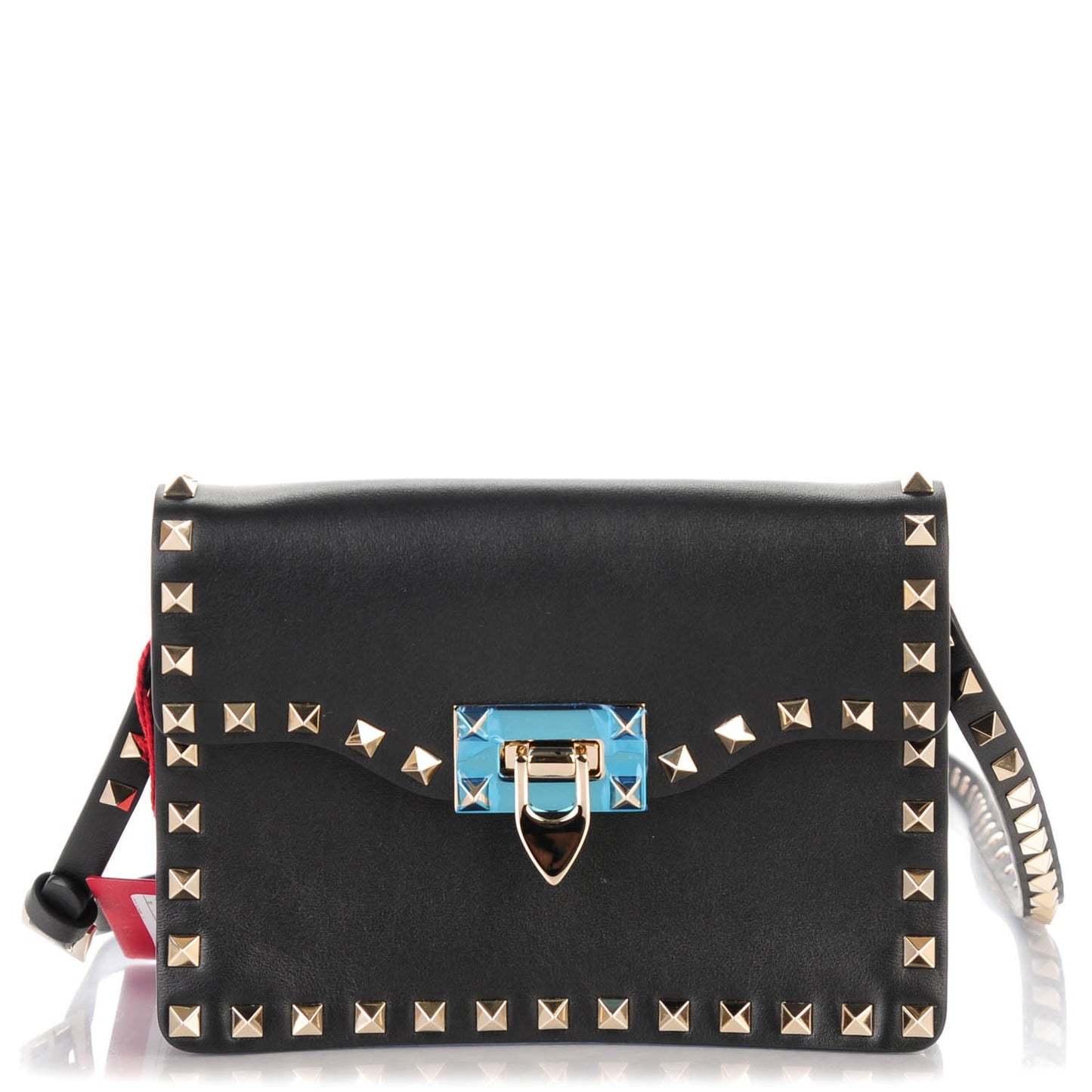 Vitello Rockstud Shoulder Flap Bag Black
