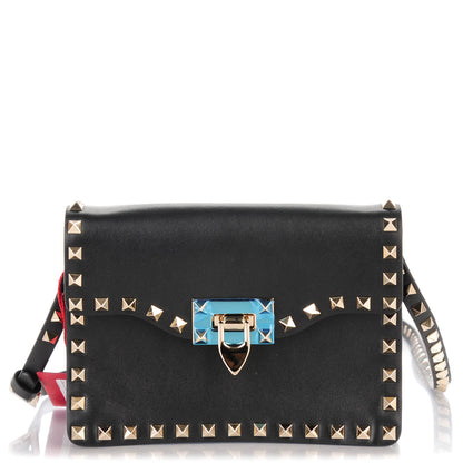 Valentino Garavani Vitello Rockstud Shoulder Flap Bag Black 1 of 6