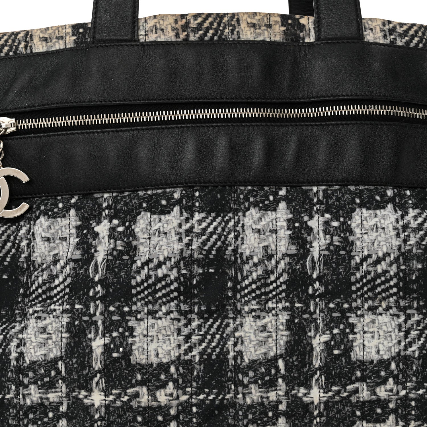 Chanel Lambskin Nylon Tweed Printed Tote Black White 8 of 21