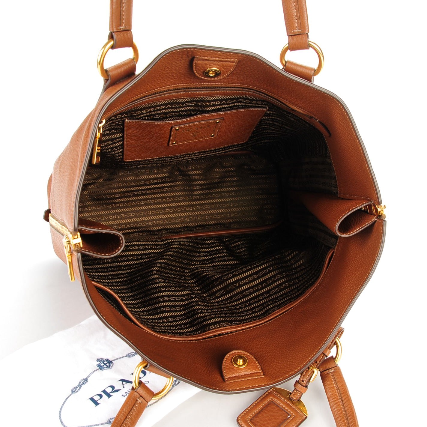 Prada Vitello Daino Side Zip Shopping Tote Brandy 5 of 7