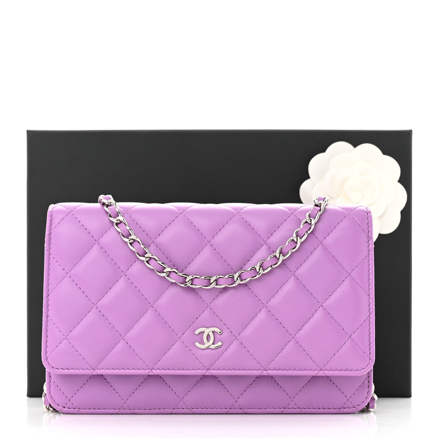 Lambskin Quilted Wallet On Chain WOC Purple