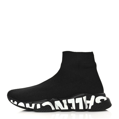 Balenciaga Neoprene Knit Womens Speed Graffiti Sneakers 38 Black White 1 of 8