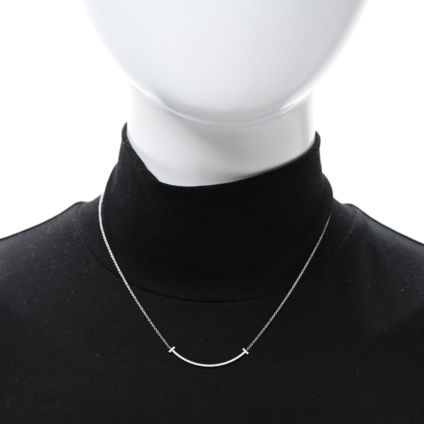 18K White Gold Diamond Small T Smile Pendant Necklace